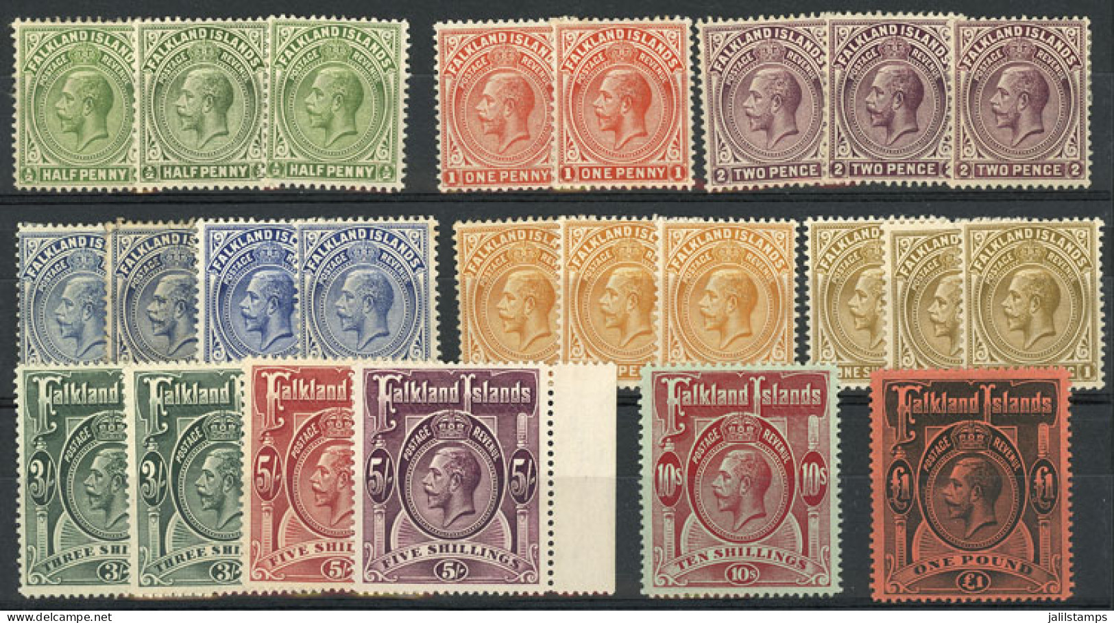 FALKLAND ISLANDS/MALVINAS: Sc.30/40, 1912/4 George V, The Complete Set Of 11 Mint Values + Several Additional Shades Of  - Islas Malvinas