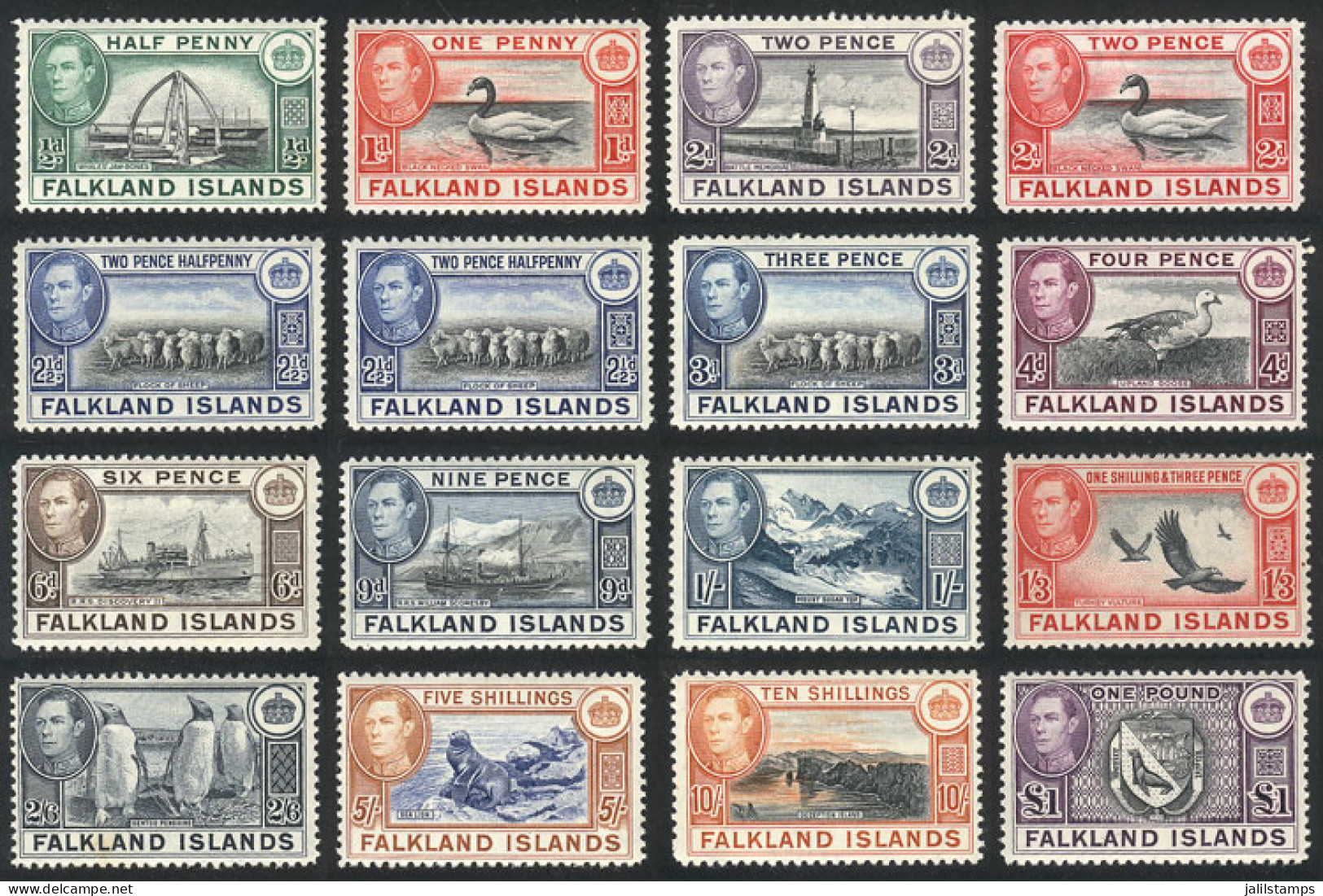 FALKLAND ISLANDS/MALVINAS: Sc.84/96 (without 85B), 1938/46, 15 Values Of The Set Of 16 (only The 1p. Violet Missing), MN - Falklandinseln