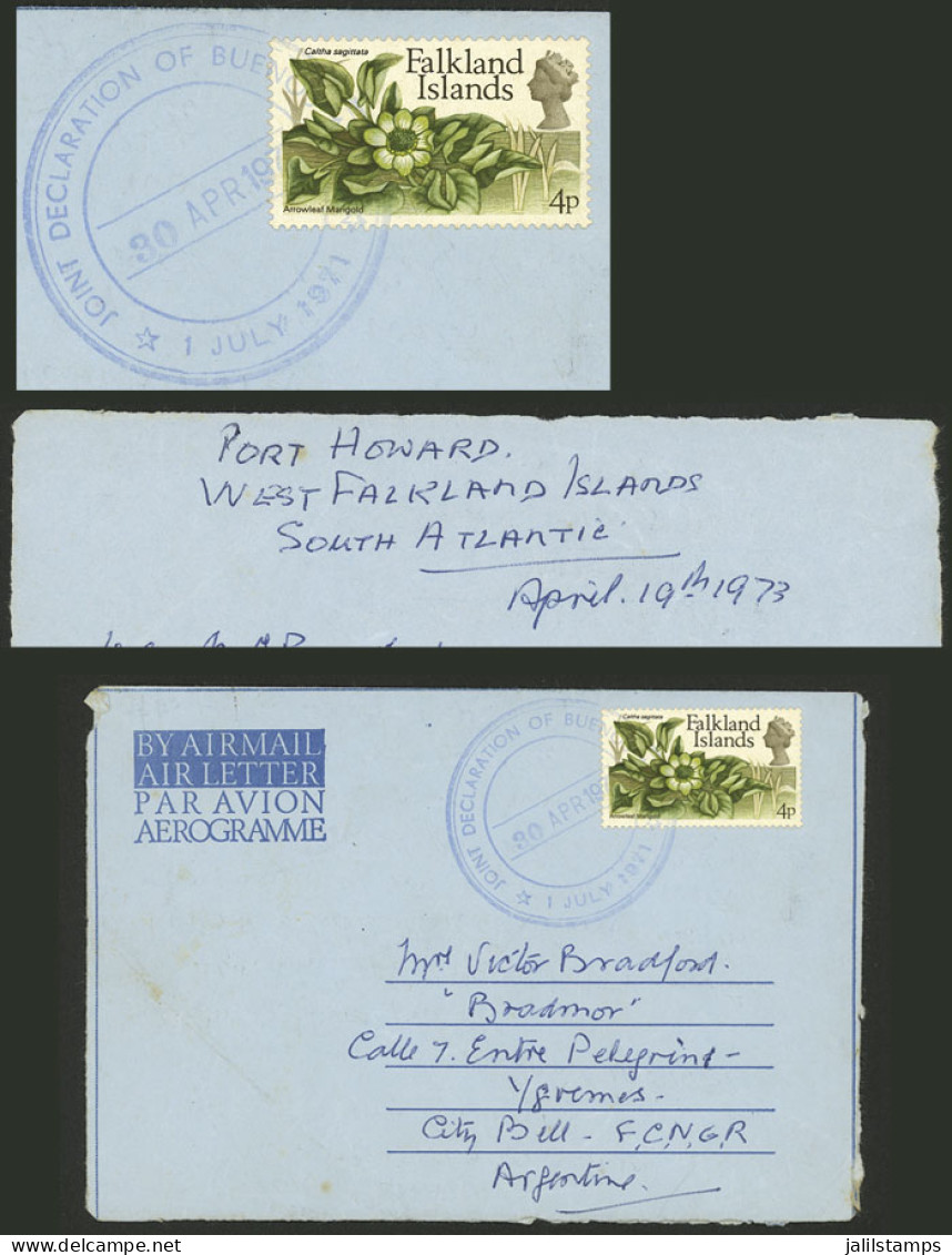 FALKLAND ISLANDS/MALVINAS: 19/AP/1973 PORT HOWARD - City Bell (Buenos Aires, Argentina), Aerogram Franked With 4p., Canc - Falkland