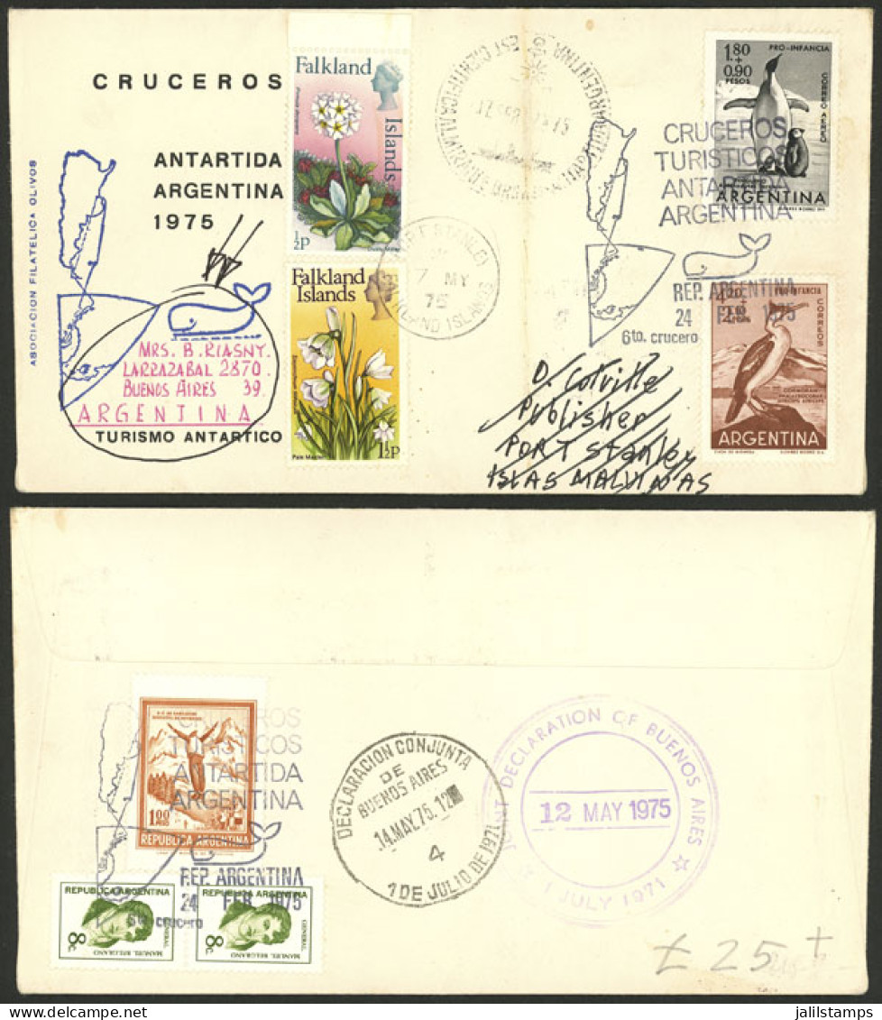 FALKLAND ISLANDS/MALVINAS: MIXED POSTAGE: Cover With Argentine Franking Sent To Port Stanley On 24/MAY/1975 From The 6th - Falkland