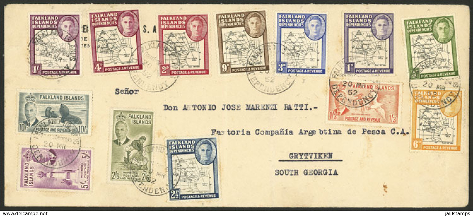 FALKLAND ISLANDS/MALVINAS - S.GEORGIA: Cover Used Locally In Grytviken (South Georgia) On 20/MAR/1952, Franked With Very - Falkland