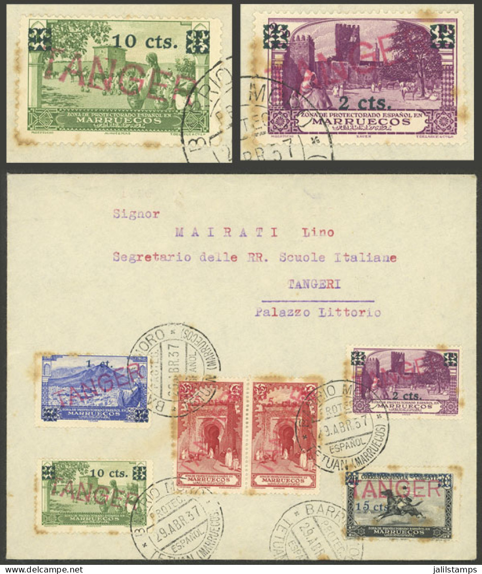 SPANISH MOROCCO: Yvert 232/36, The Set Of 5 Overprinted Values (5c. In Pair), All With TANGER Overprint Of Large Size, O - Marruecos Español