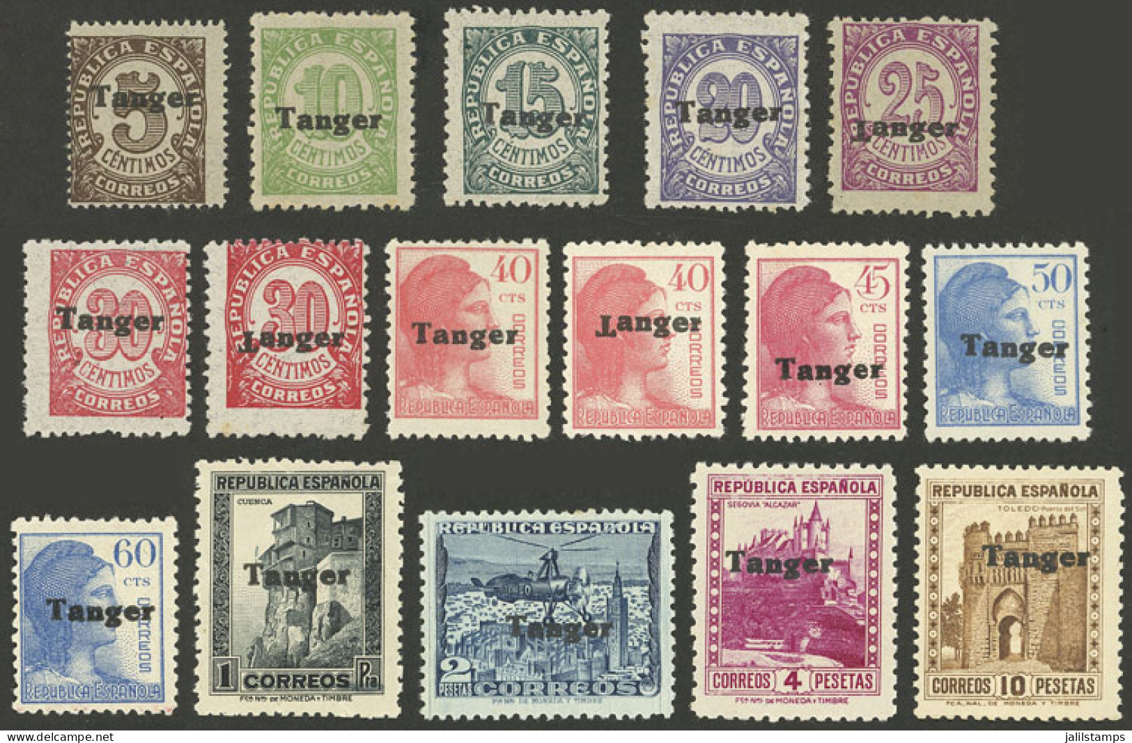 SPANISH MOROCCO: Yvert 279/92, 1939 Complete Set Of 14 Values Overprinted "Tanger", Including Some With "T" Of The Overp - Marruecos Español