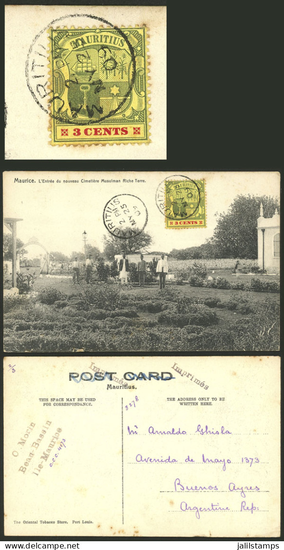 MAURITIUS: RARE DESTINATION: 25/MAY/1909 Beau-Bassin - Argentina, Postcard With View Of "Entrance To Muslim Cemetery Ric - Mauritius (...-1967)