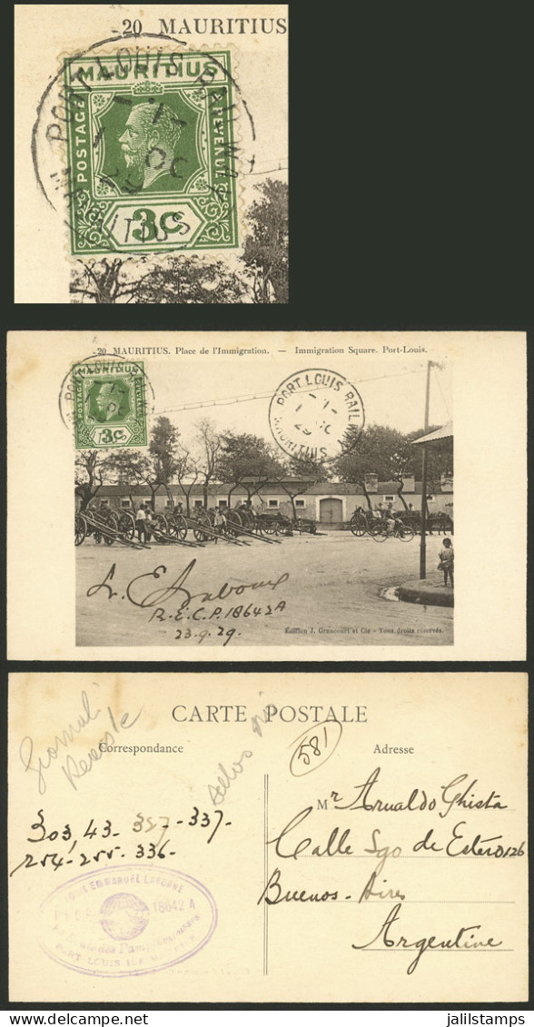 MAURITIUS: RARE DESTINATION: 1/OC/1929 Port Louis - Argentina, Postcard With View Of "Place De L'immigration", Franked W - Maurice (...-1967)