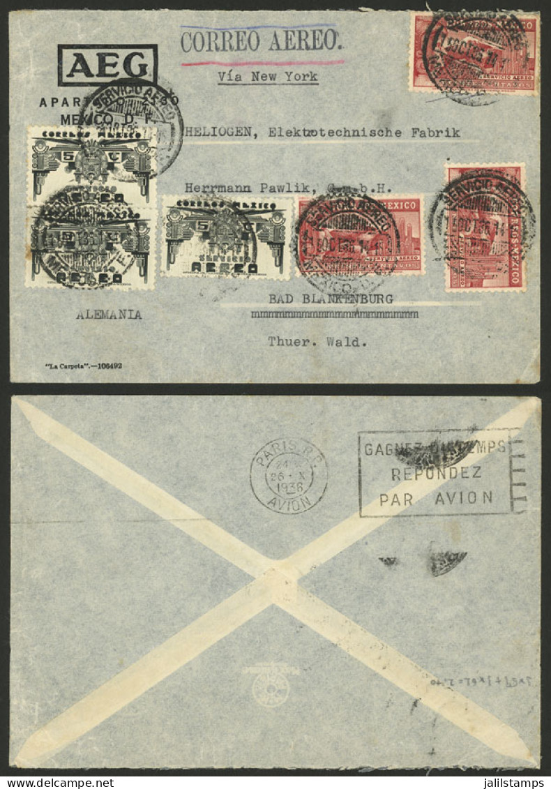 MEXICO: 15/OC/1936 Mexico DF - Germany, Airmail Cover Franked With 75c., Sent By Air France (with Transit Backstamp Of P - Mexico