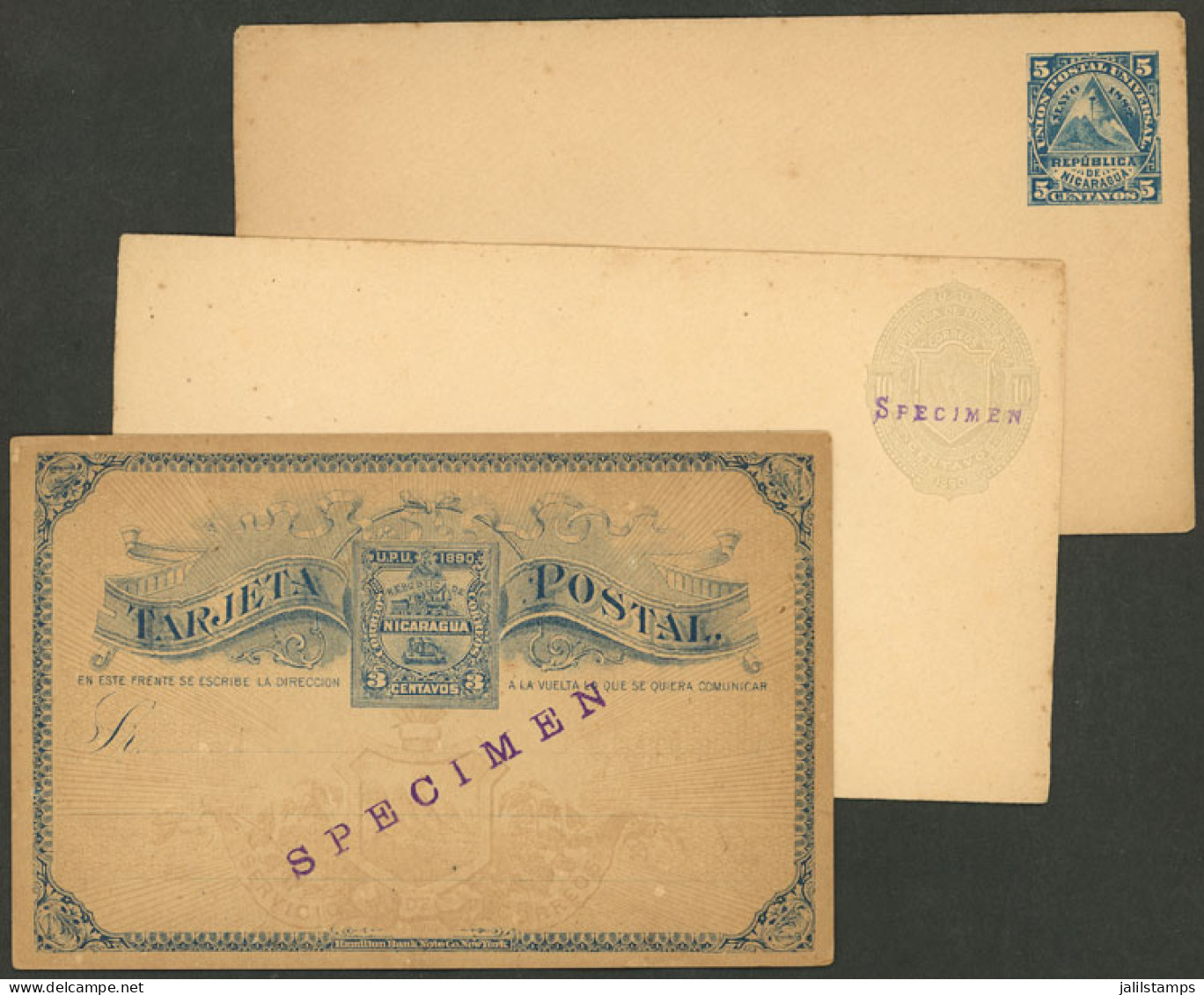 NICARAGUA: 3 Old Unused Postal Stationeries, 2  With SPECIMEN Overprint, Attractive Lot! - Nicaragua