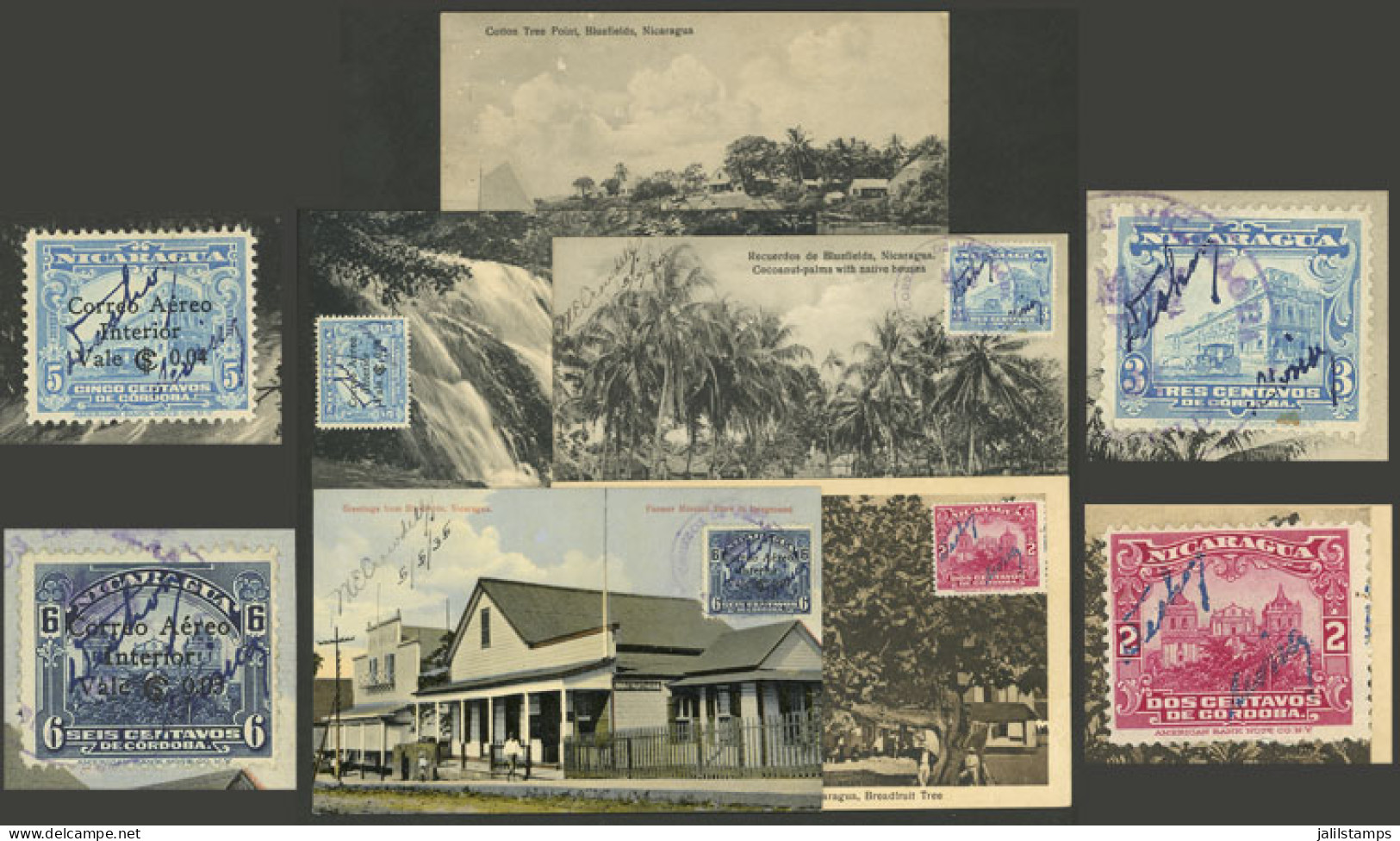 NICARAGUA: BLUEFIELDS: 5 Old Postcards With Very Good Views, Almost All With Postage Stamps With Control Mark And Cancel - Nicaragua