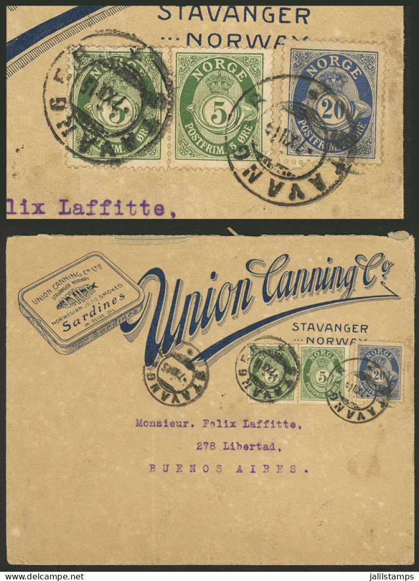 NORWAY: 7/DE/1915 Stavanger - Argentina, Cover With Very Attractive  Corner Card (sobre Con Muy Atractivo Membrete (tin  - Andere & Zonder Classificatie