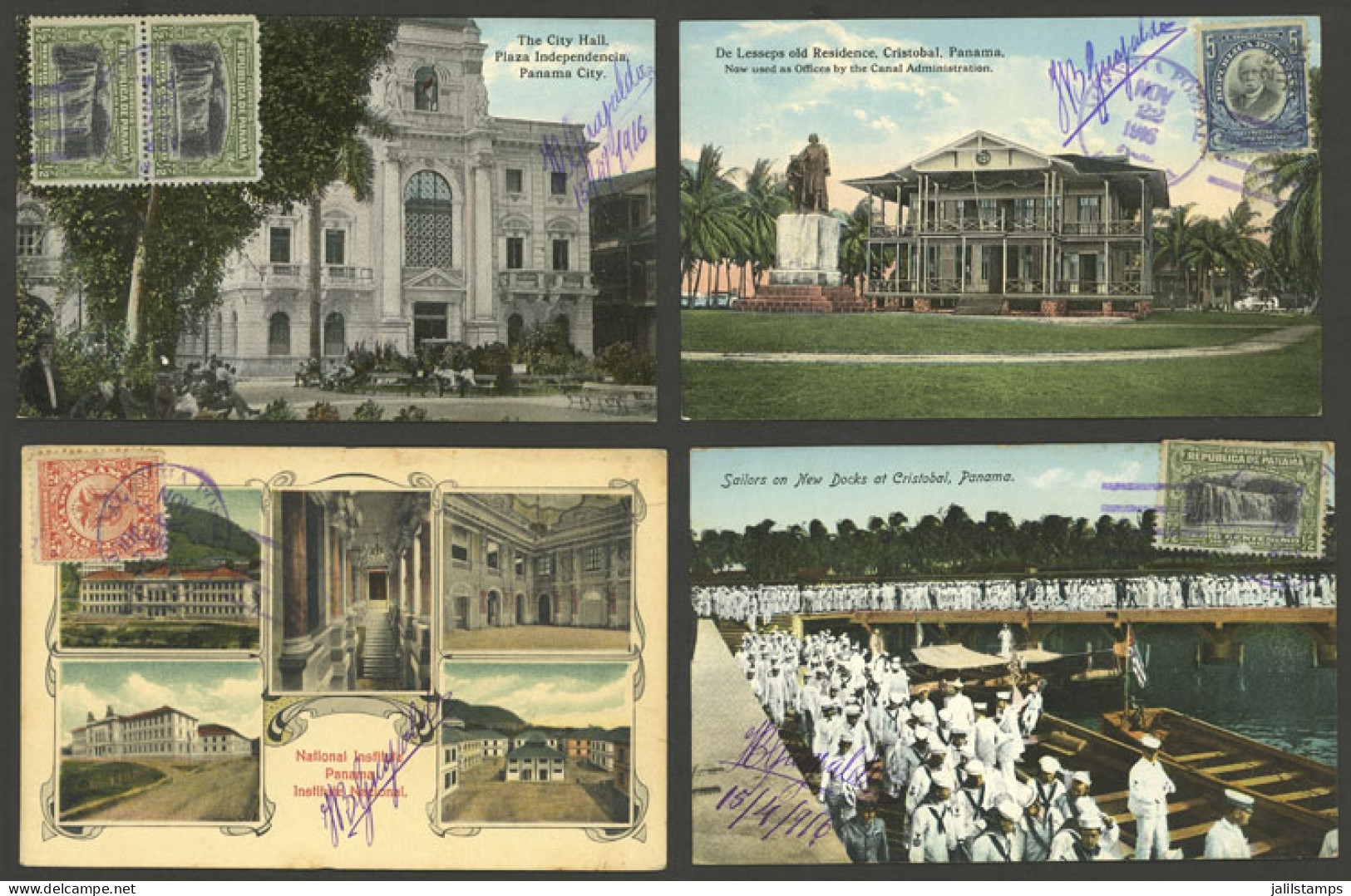 PANAMA: 13 Old Postcards With Very Good Views, Sent To Argentina In 1916 With Nice Postages And Cancels, Very Fine Gener - Panamá