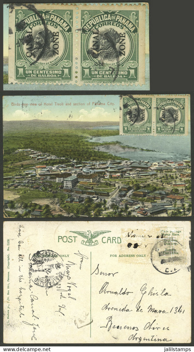 PANAMA - CANAL: Postcard Sent To Argentina In MAR/1917 Franked With 2c. (1c. Pair From Booklet Sc.39c), And Transit Back - Canal Zone