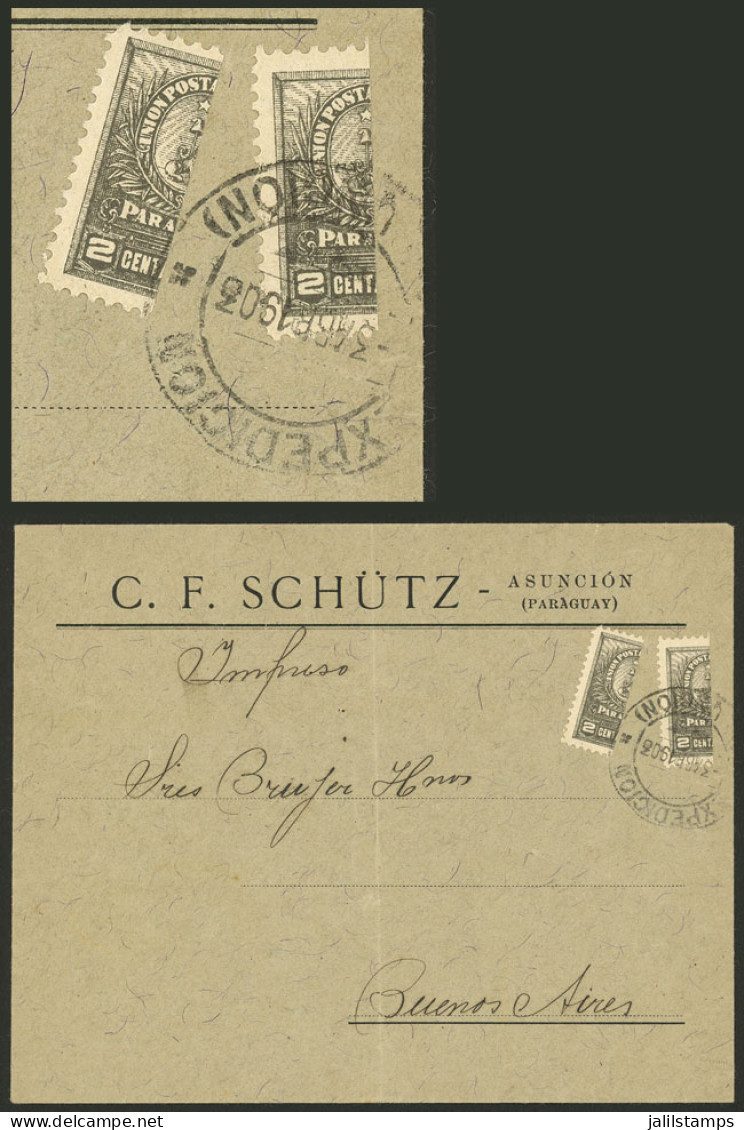 PARAGUAY: 3/AP/1903 Asunción - Buenos Aires, Unsealed Cover (it Contained Printed Matter) Franked With 2 Vertical BISECT - Paraguay