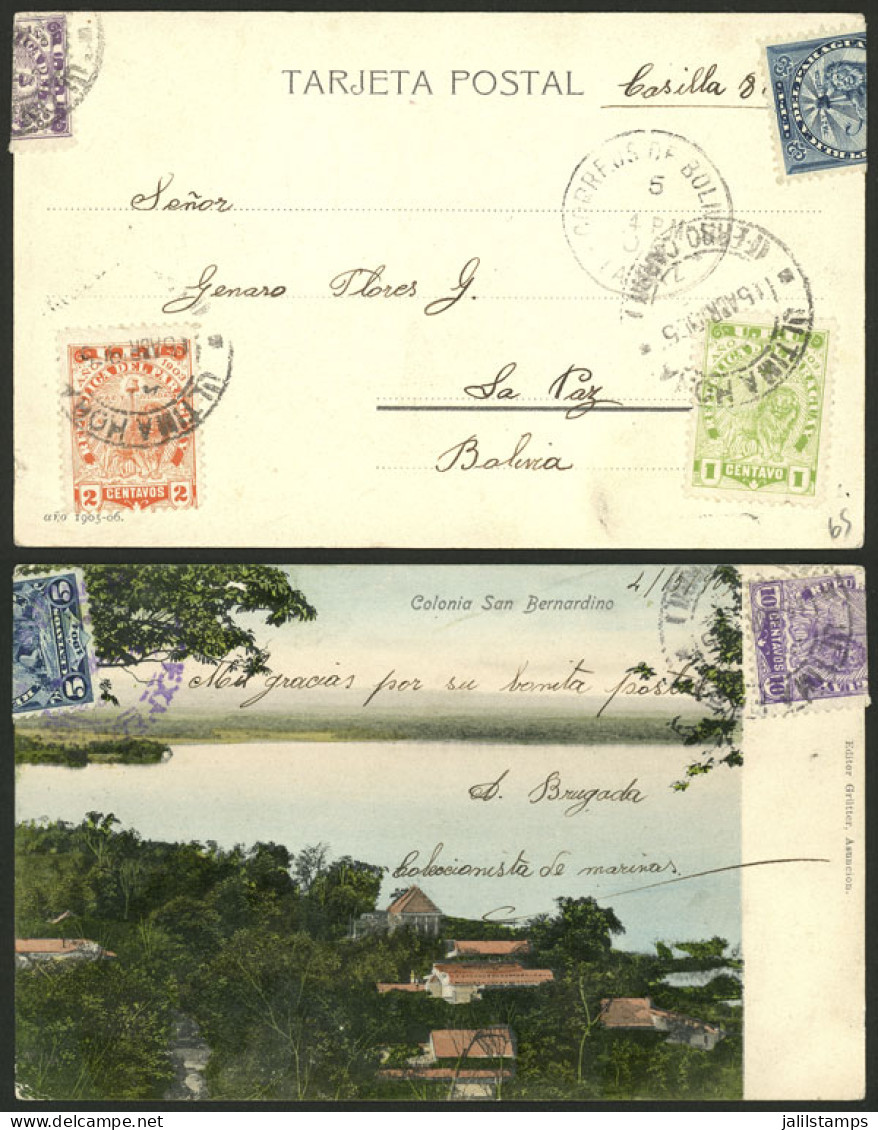 PARAGUAY: Postcard Franked With 18c., Sent To La Paz, Bolivia On 5/AP/1905. The Stamps Have An Attractive "ULTIMA HORA - - Paraguay