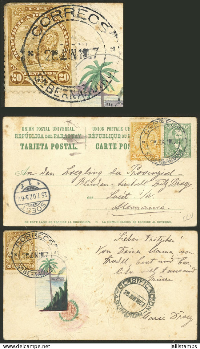 PARAGUAY: 26/JUN/1907 San Bernardino - Germany, 2c. Postal Card (postal Stationery) + Uprated With 25c. (total 27c.), Go - Paraguay