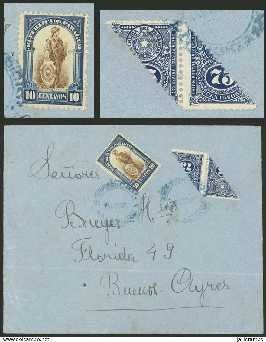 PARAGUAY: 29/NO/1911 Asunción - Buenos Aires, Cover Franked With 85c. Including A Pair Of Bisects Of 75c., Arrival Backs - Paraguay