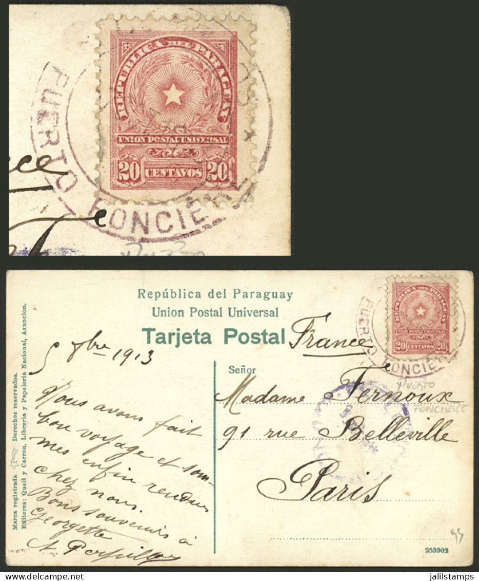 PARAGUAY: Postcard (view Of Church And Square Of Caacupé) Franked With 20c. And Sent From PUERTO FONCIERE To France On 5 - Paraguay