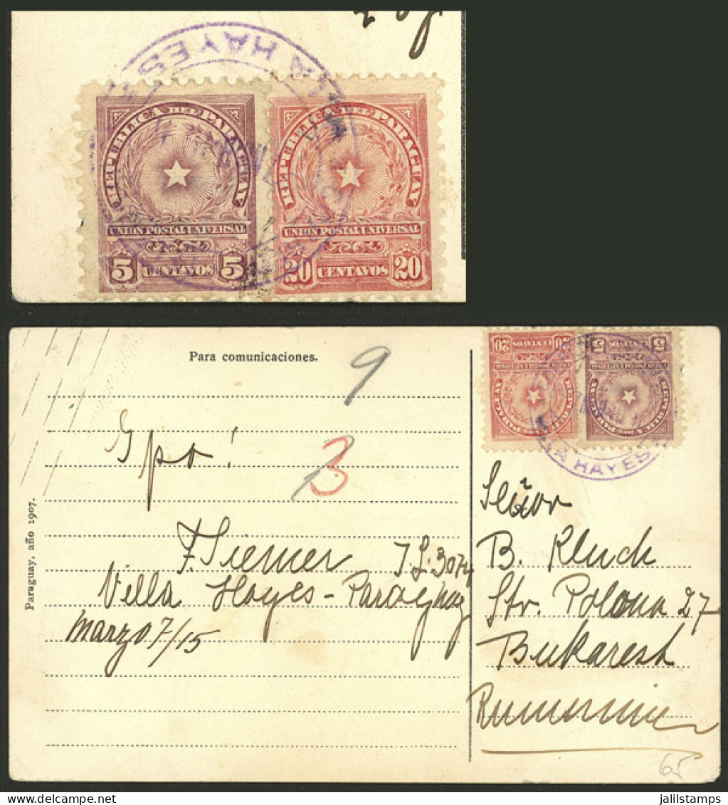 PARAGUAY: 7/MAR/1915 VILLA HAYES - Romania, Postcard (view Of A Street In Villa Hayes), Franked With 25c., Very Fine Qua - Paraguay