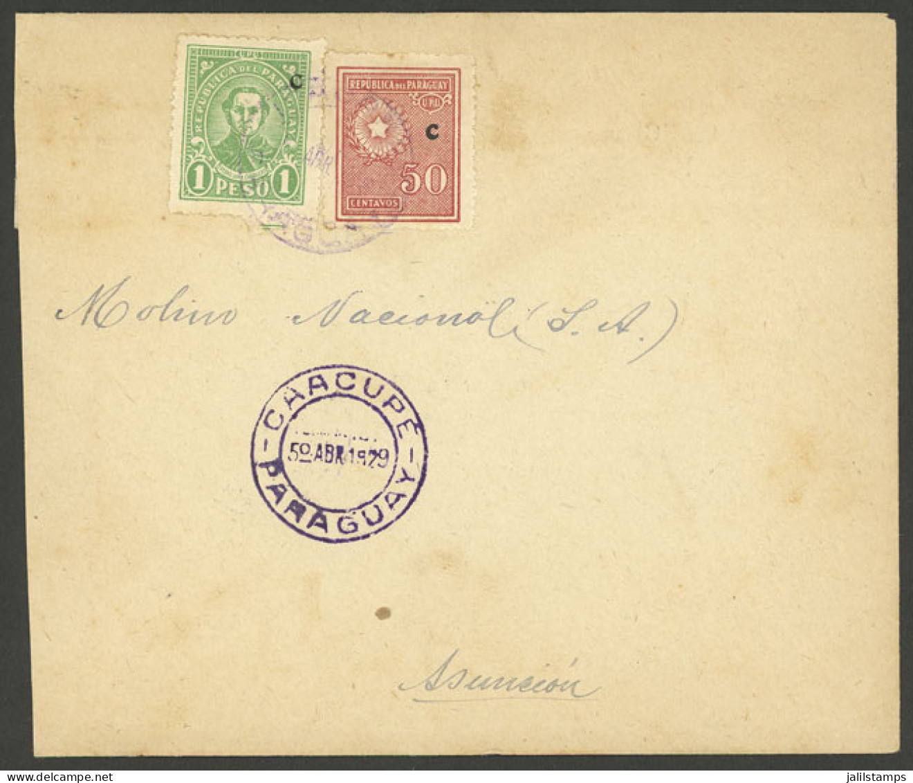 PARAGUAY: 5/AP/1929 CAACUPÉ - Asunción, Cover Franked With 1.50P. And Very Handsome Postmark, Arrival Backstamp, VF Qual - Paraguay