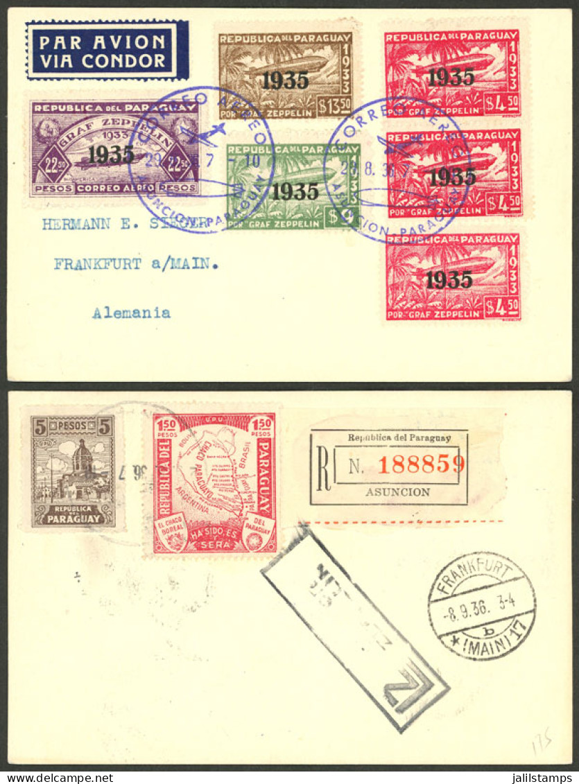 PARAGUAY: 29/AU/1936 Card Sent By Registered Airmail From Asunción To Germany, Very Nice Franking On Front And Back, Exc - Paraguay