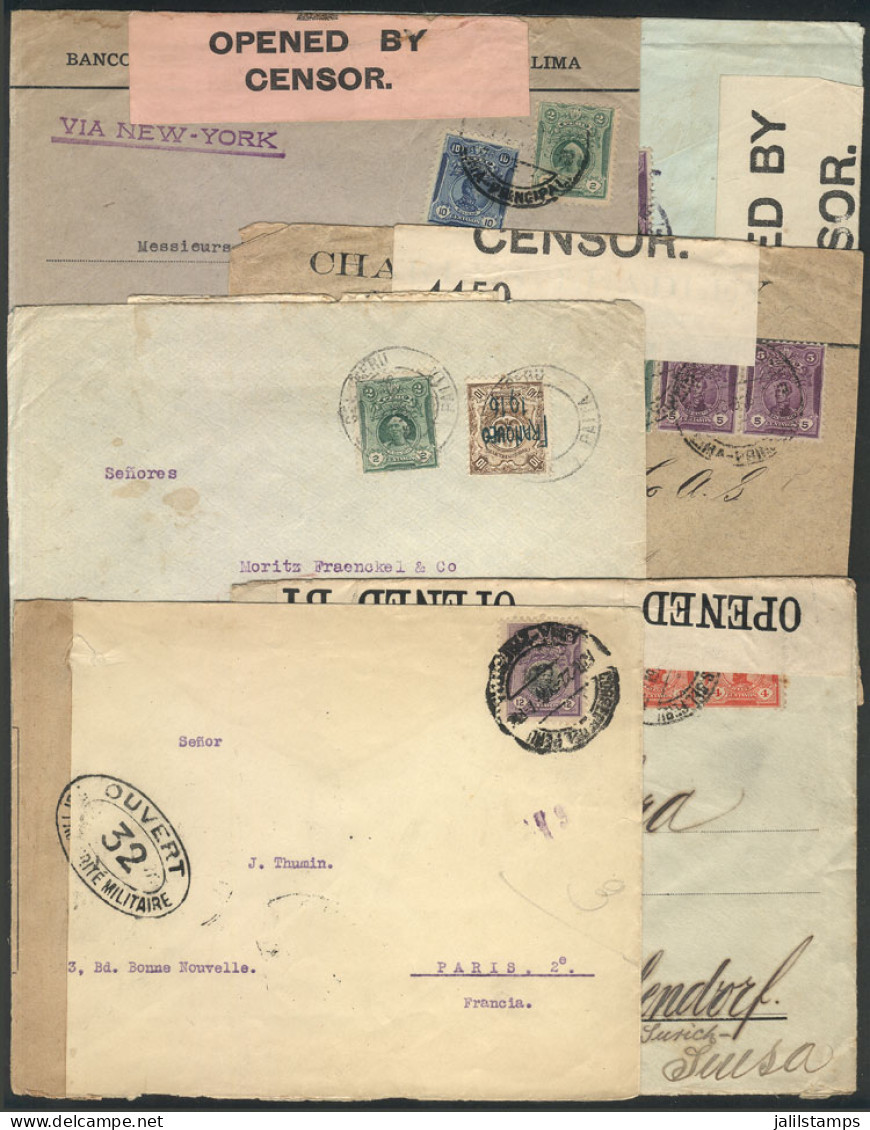 PERU: 6 Covers Sent To European Countries Between 1914 And 1916, All With CENSOR LABELS, Fine To VF General Quality! - Peru