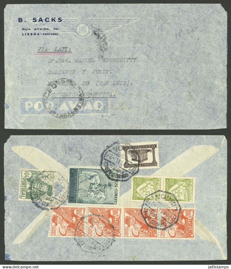 PORTUGAL: 27/OC/1941 Lisboa - Argentina, Airmail Cover (LATI) With Handsome Franking Of 18.25E. On Back, Very Attractive - Sonstige & Ohne Zuordnung