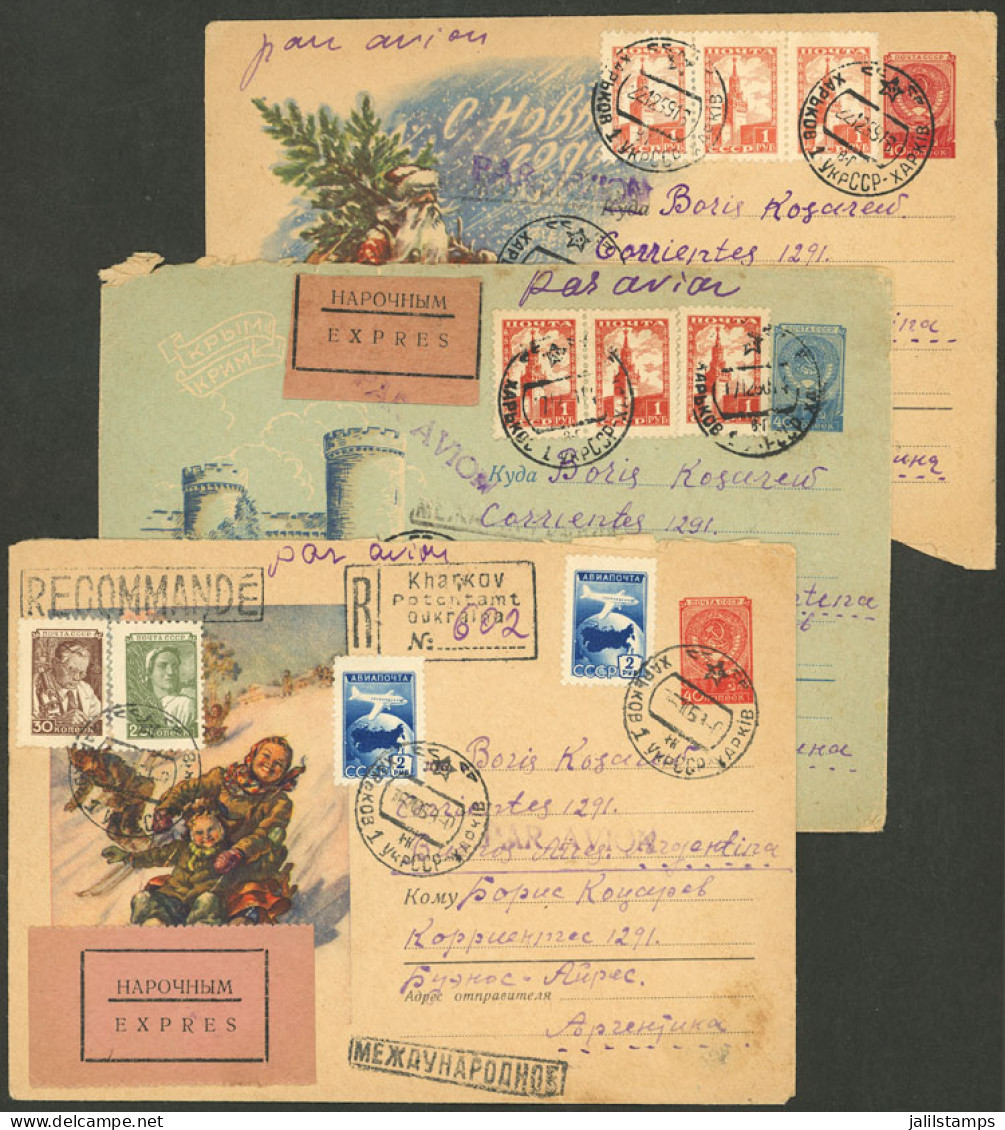 RUSSIA: 3 Stationery Envelopes Of 40k. With Varied Illustrations, Sent By Express Airmail To Argentina In 1959/60, One W - Autres & Non Classés