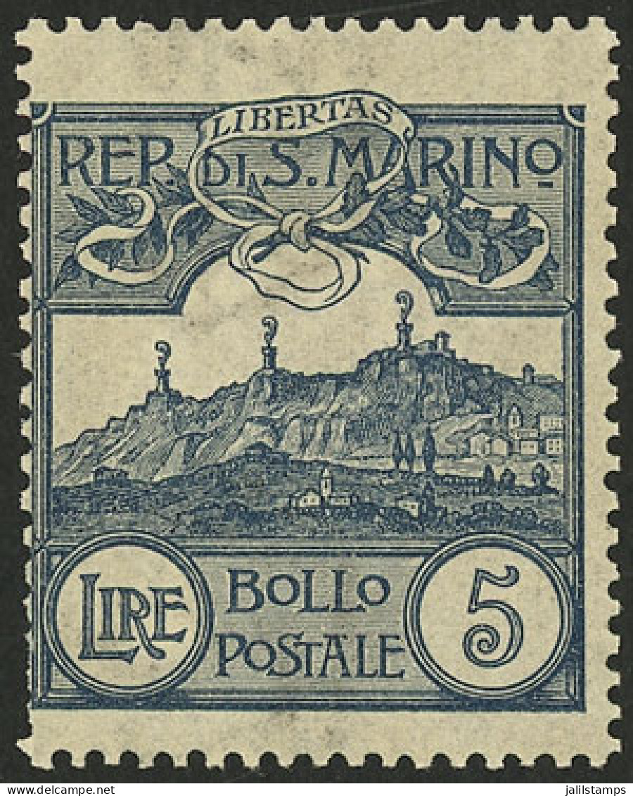 SAN MARINO: Sc.75, 1903/25 5L. Grayish Blue, Mint Lightly Hinged, Very Fine Quality! - Other & Unclassified