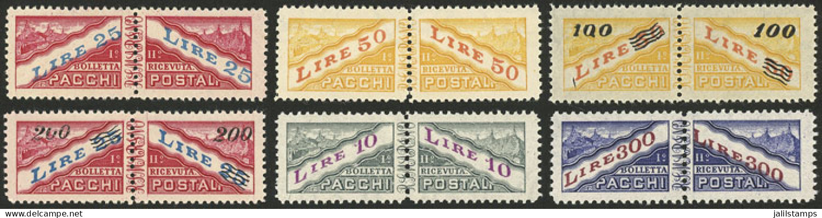 SAN MARINO: Yvert 31/32, 1945/7 The 2 High Values With "crown" Watermark + Yv.33/34 1948 Overprinted, Set Of 2 Values Wi - Andere & Zonder Classificatie