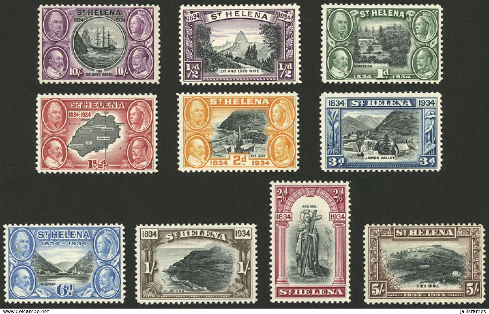 SAINT HELENA: Sc.101/110, 1934 Ships, Landscapes Etc., Complete Set Of 10 Values, Mint Lightly Hinged, Very Fine Quality - Saint Helena Island