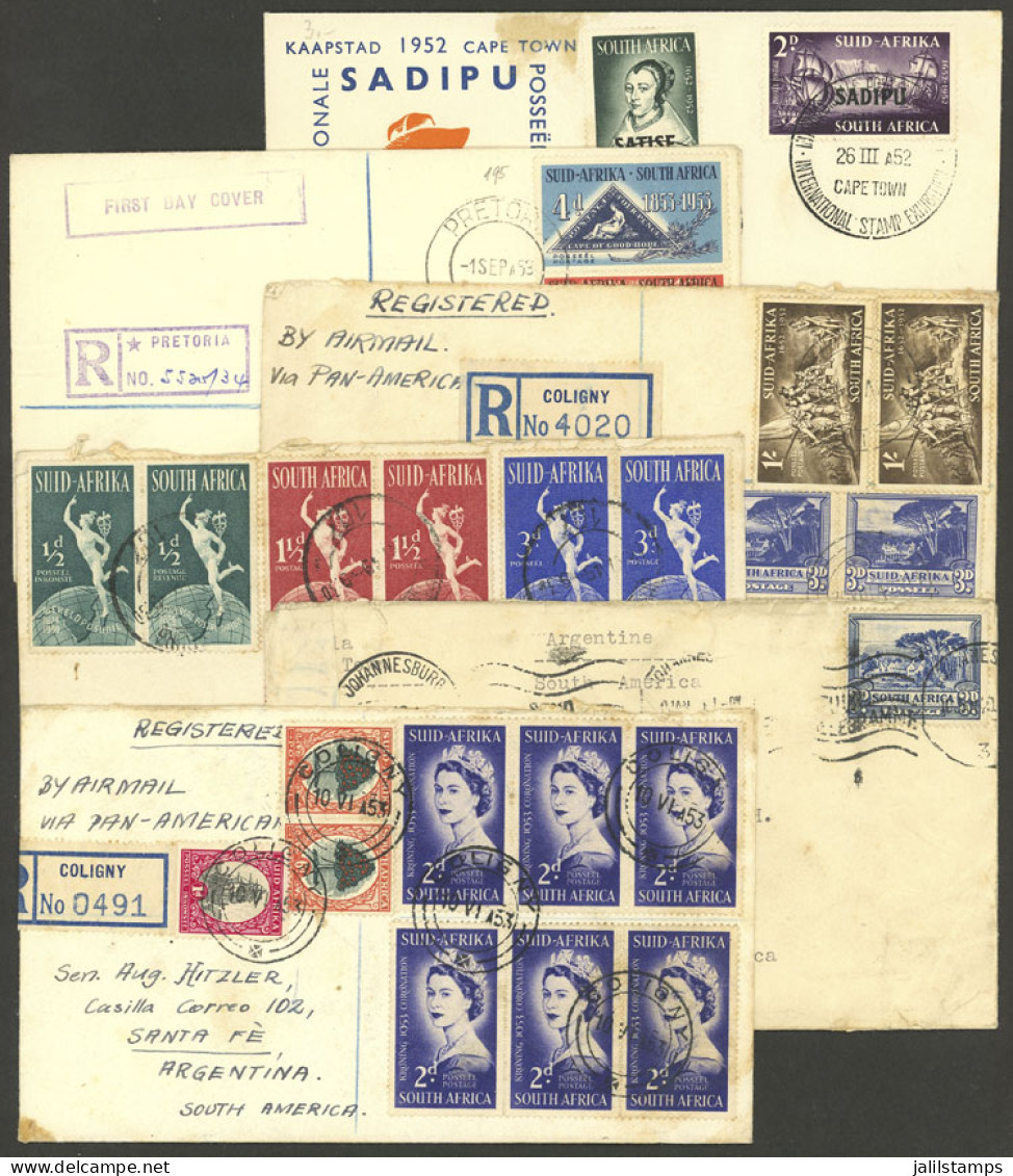 SOUTH AFRICA: 6 Covers (most Registered) Sent To Argentina Between 1940 And 1953, Nice Frankings! - Unclassified