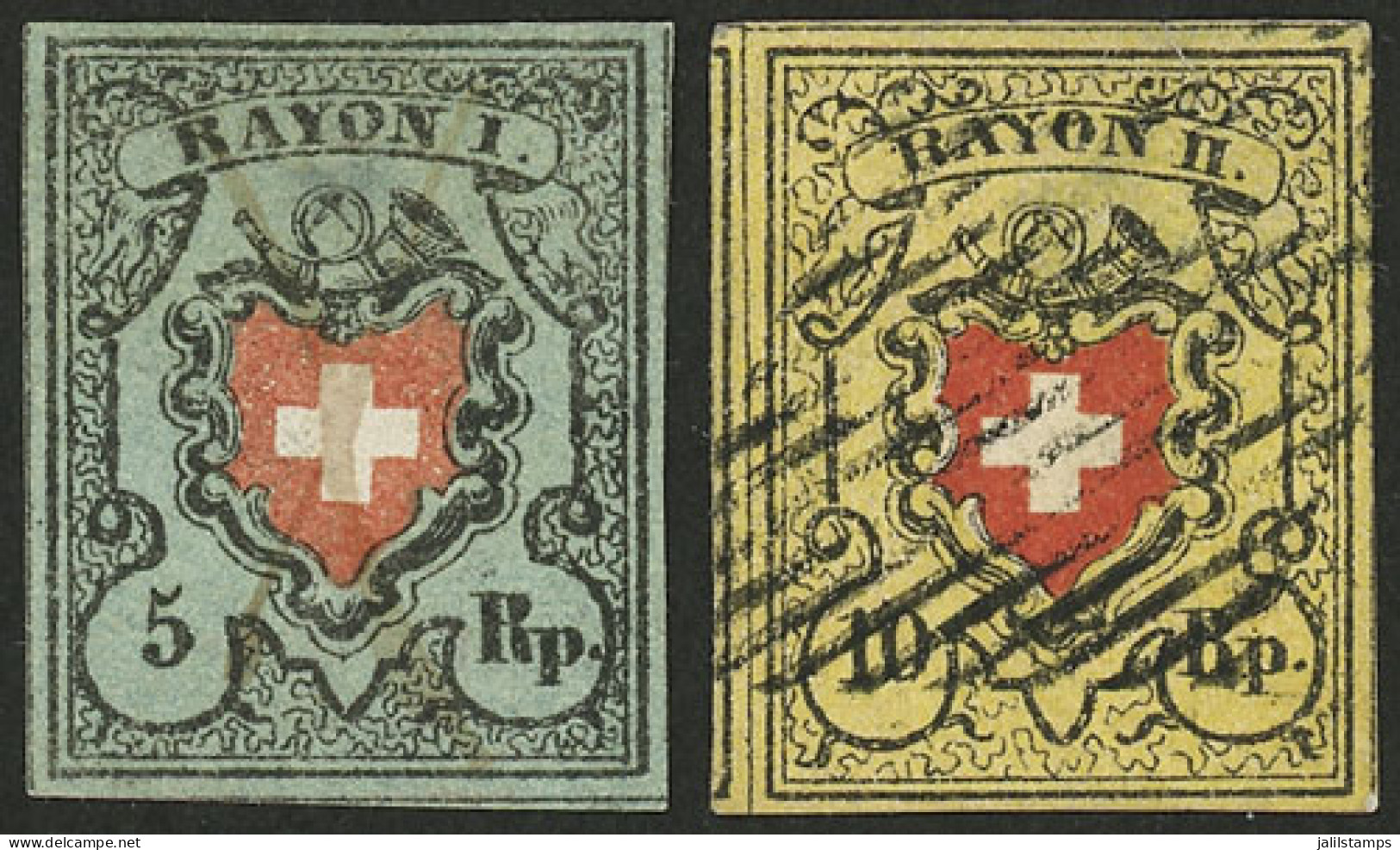 SWITZERLAND: Yvert 14 + 15, 1850 5r And 10r. Used With Light Thins On Back In The Hinge Area, Nice Fronts, Catalog Value - Altri & Non Classificati