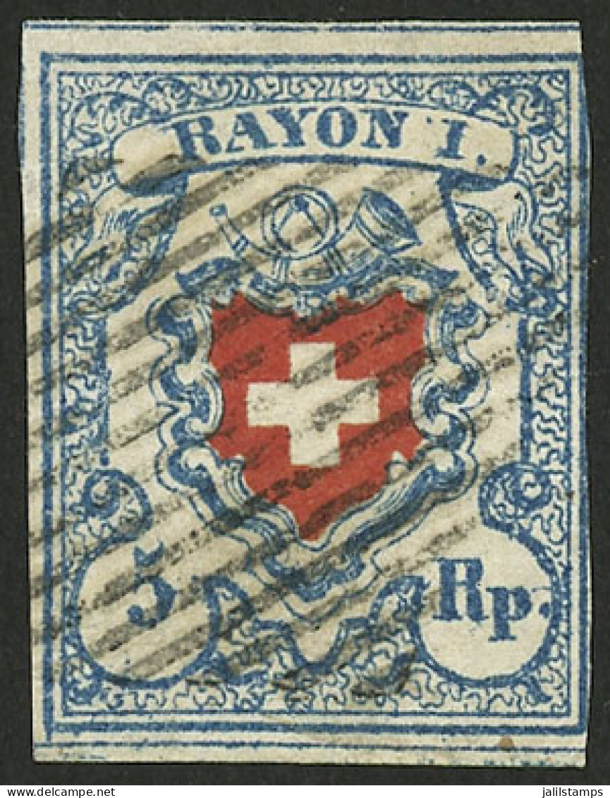 SWITZERLAND: Yvert 20, 1851 5r. Used, 3 Good Margins, Catalog Value Euros 150 - Otros & Sin Clasificación