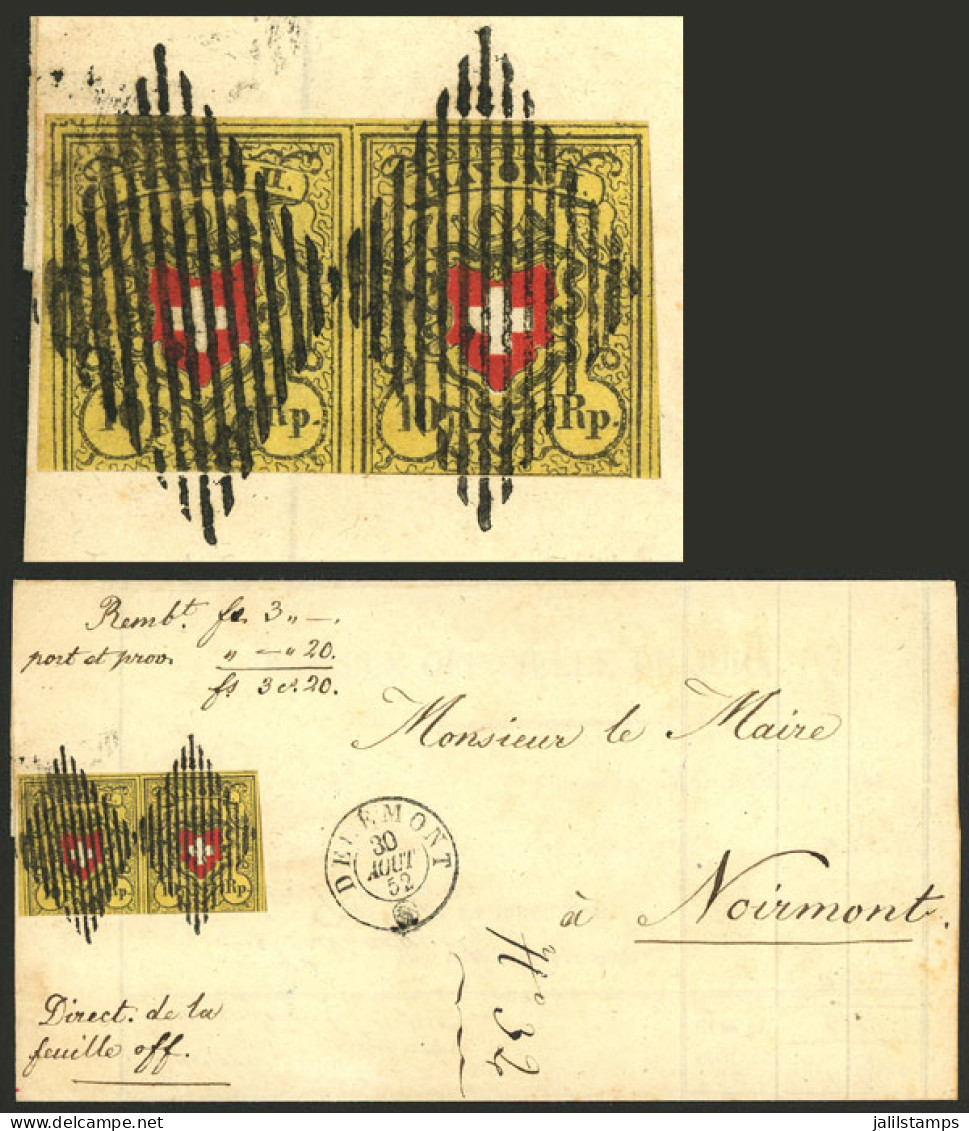 SWITZERLAND: 30/AU/1852 DELÉMONT - Noirmont: Folded Cover Franked With Pair Sc.8 (20Rp.), VF Quality! - Sonstige & Ohne Zuordnung