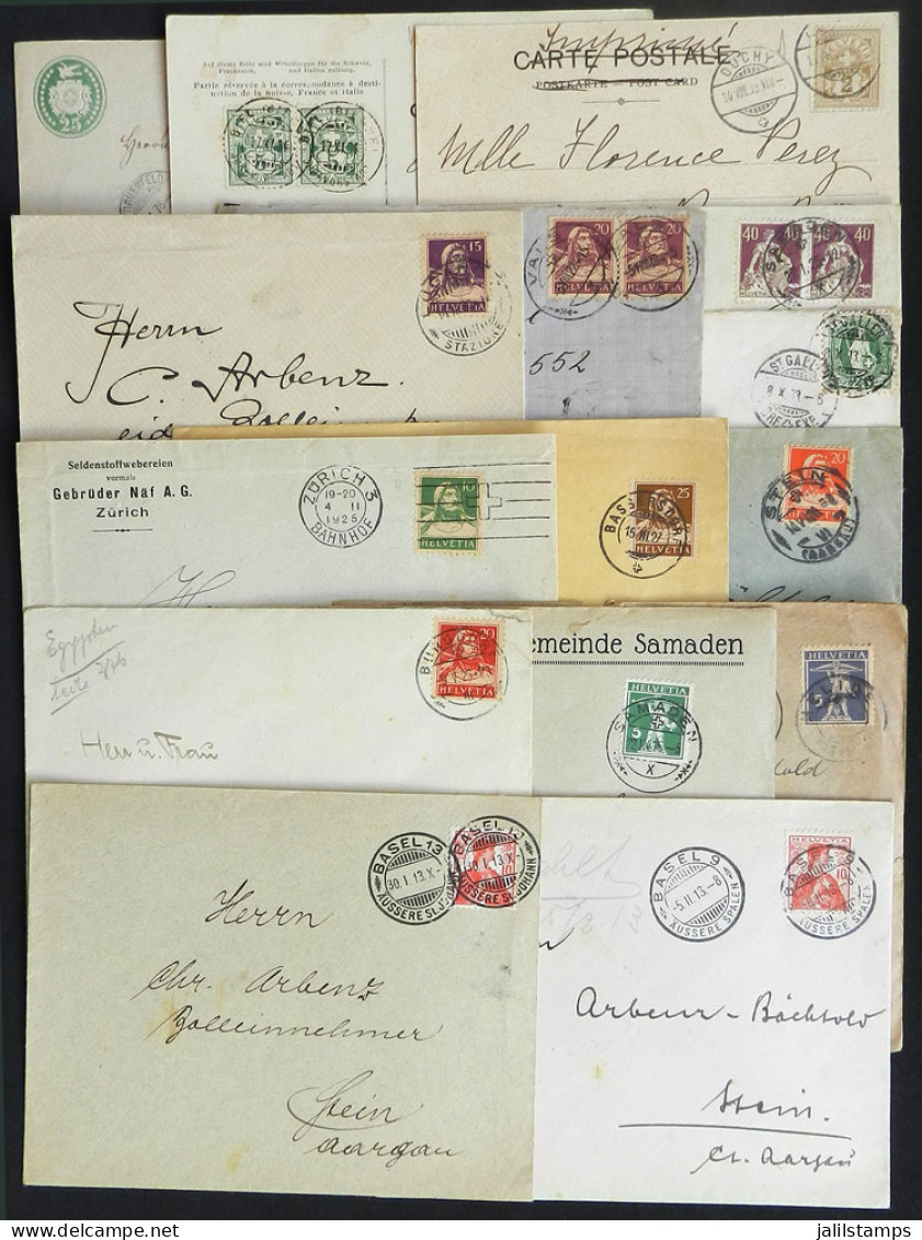 SWITZERLAND: 15 Covers And Cards Used Between 1876 And 1927 With Varied Postages And Many Interesting Postmarks, For Exa - Other & Unclassified