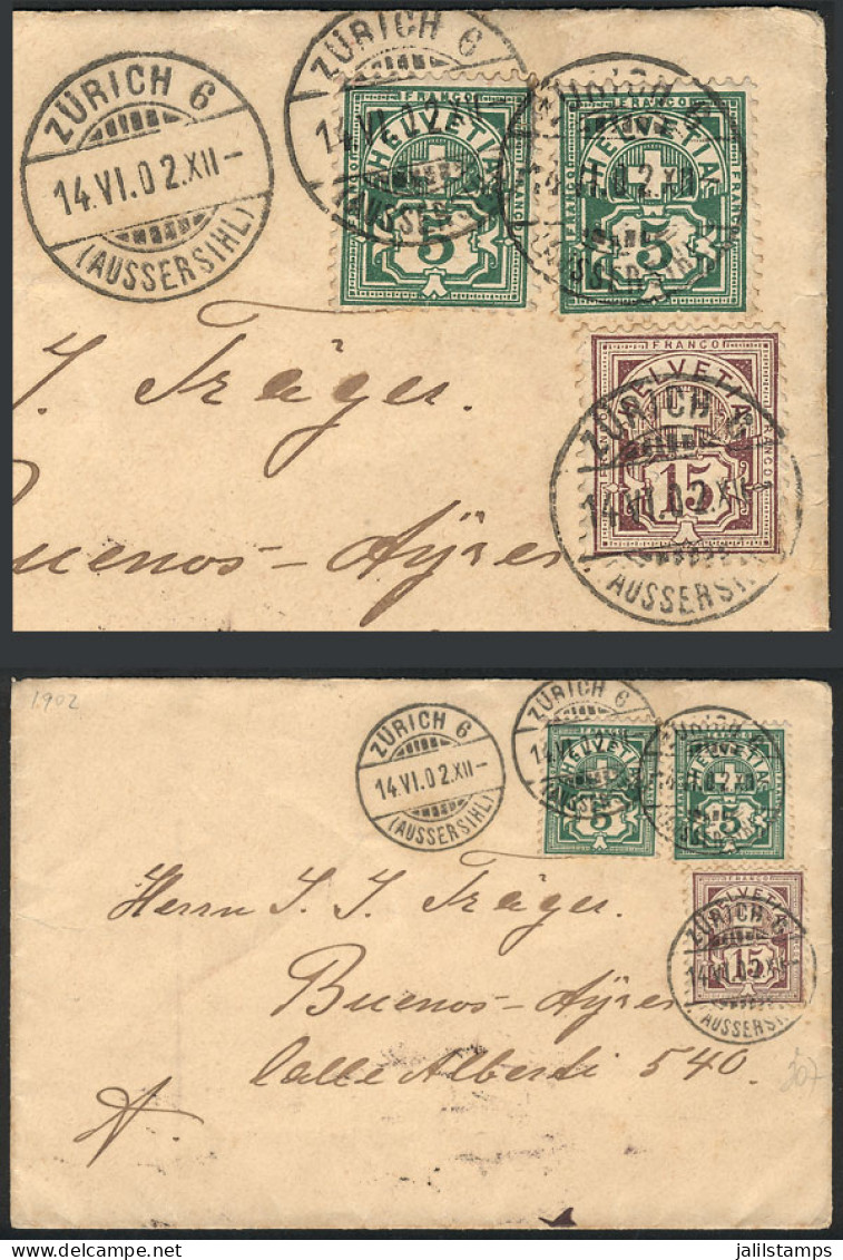 SWITZERLAND: Cover Sent From Zürich To Buenos Aires On 14/JUN/1902 Franked With 25c., VF Quality! - Autres & Non Classés
