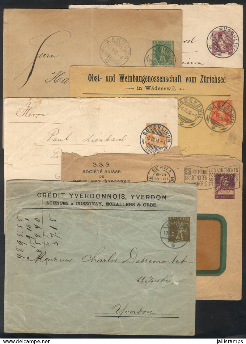 SWITZERLAND: 6 Private Stationery Envelopes Used Between 1908 And 1919, 3 With Minor Defects, The Other 3 Fine To VF, Ve - Andere & Zonder Classificatie