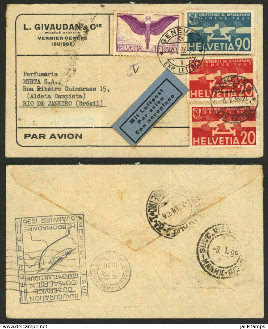 SWITZERLAND: 3/JA/1936 Geneve - Rio De Janeiro: Inauguration Of The Weekly Airmail Service By Air France To South Americ - Sonstige & Ohne Zuordnung