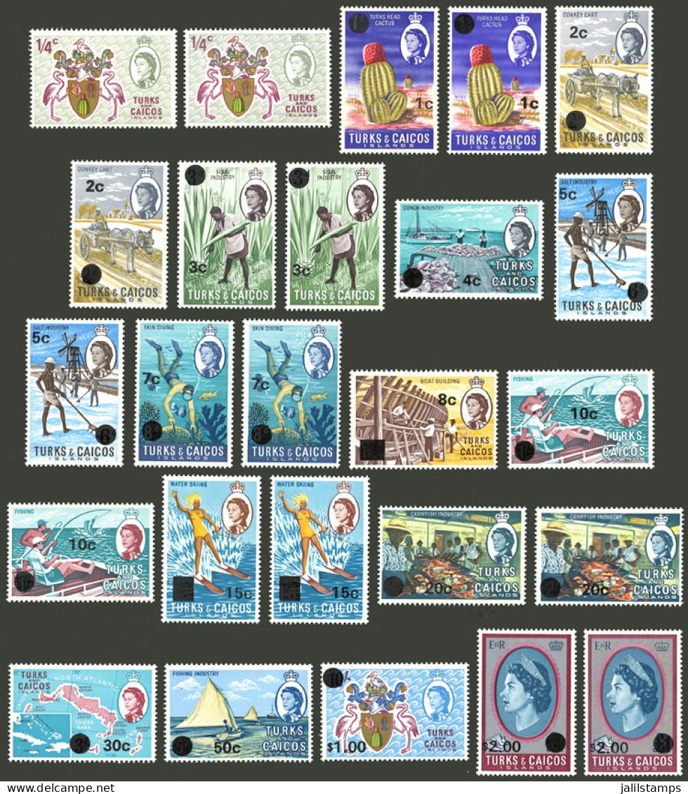 TURKS & CAICOS: Yvert 222/236 + 236a, 1969 Complete Set Of Overprinted Stamps, Of Several Values We Include Different Wa - Turks & Caicos