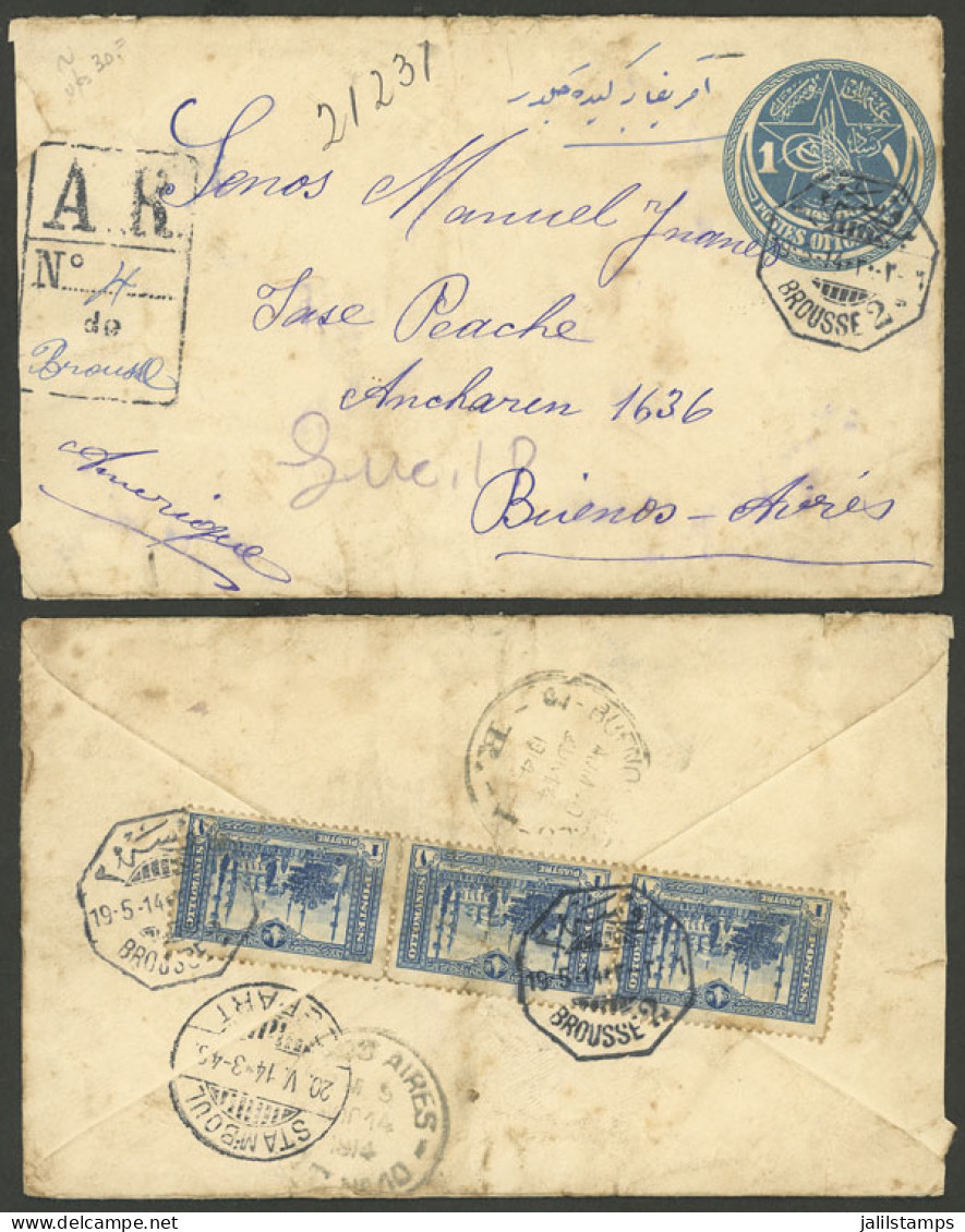 TURKEY: 19/MAY/1914 BROUSSE - Argentina, Stationery Envelope With Additional Postage On Back, Carried To Buenos Aires (r - Sonstige & Ohne Zuordnung