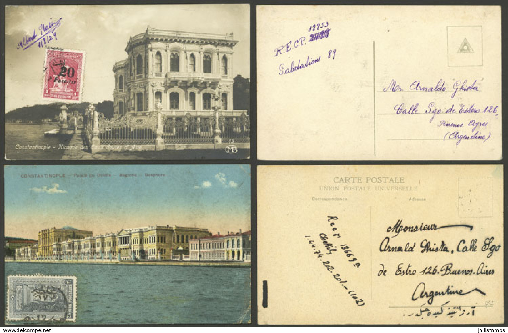 TURKEY: 2 Postcards With Good Views Of Constantinople, Sent To Argentina (circa 1929), Very Nice! - Altri & Non Classificati