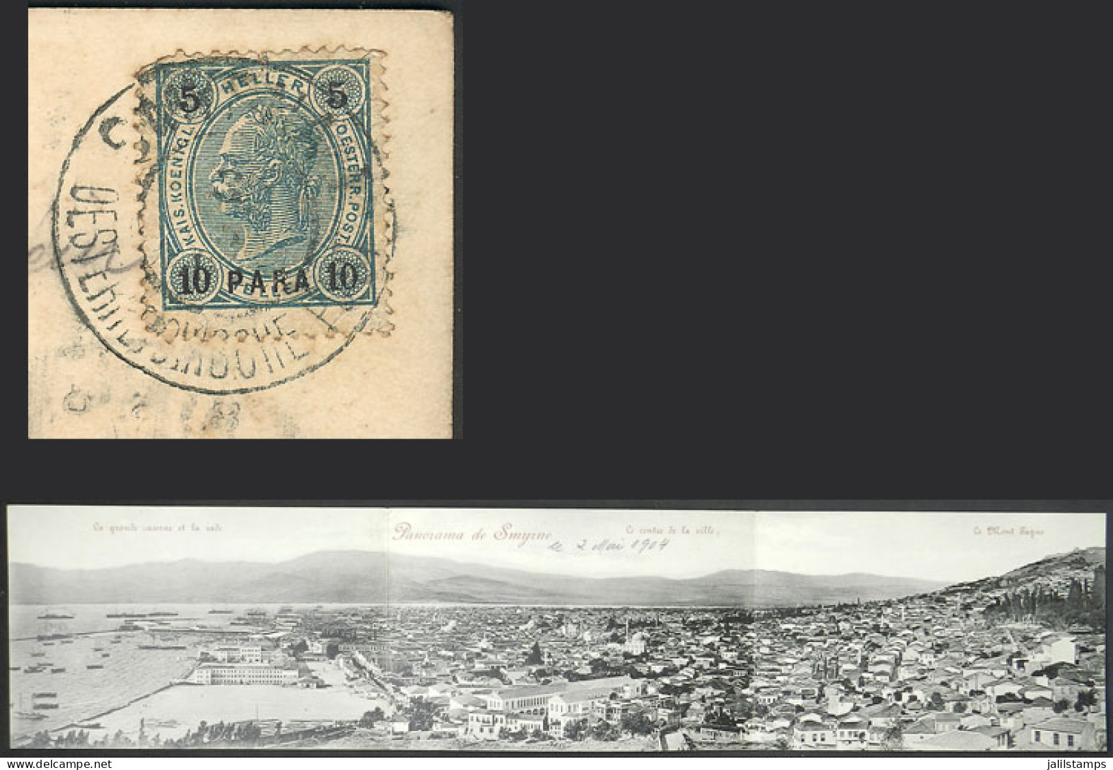 TURKEY: SMYRNA: Panorama Of The City, TRIPLE Postcard Sent On 2/MAY/1904 From The Austrian Offices In Smyrna To Wien, Fr - Türkei