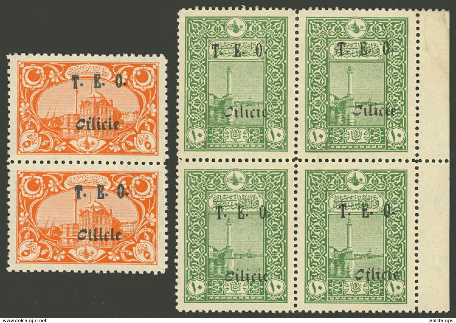 TURKEY - CILICIA: Sc.80, 1919 Lighthouse 10pa. Green, MNH Block Of 4 Of Excellent Quality. The Overprints Have Different - Otros & Sin Clasificación