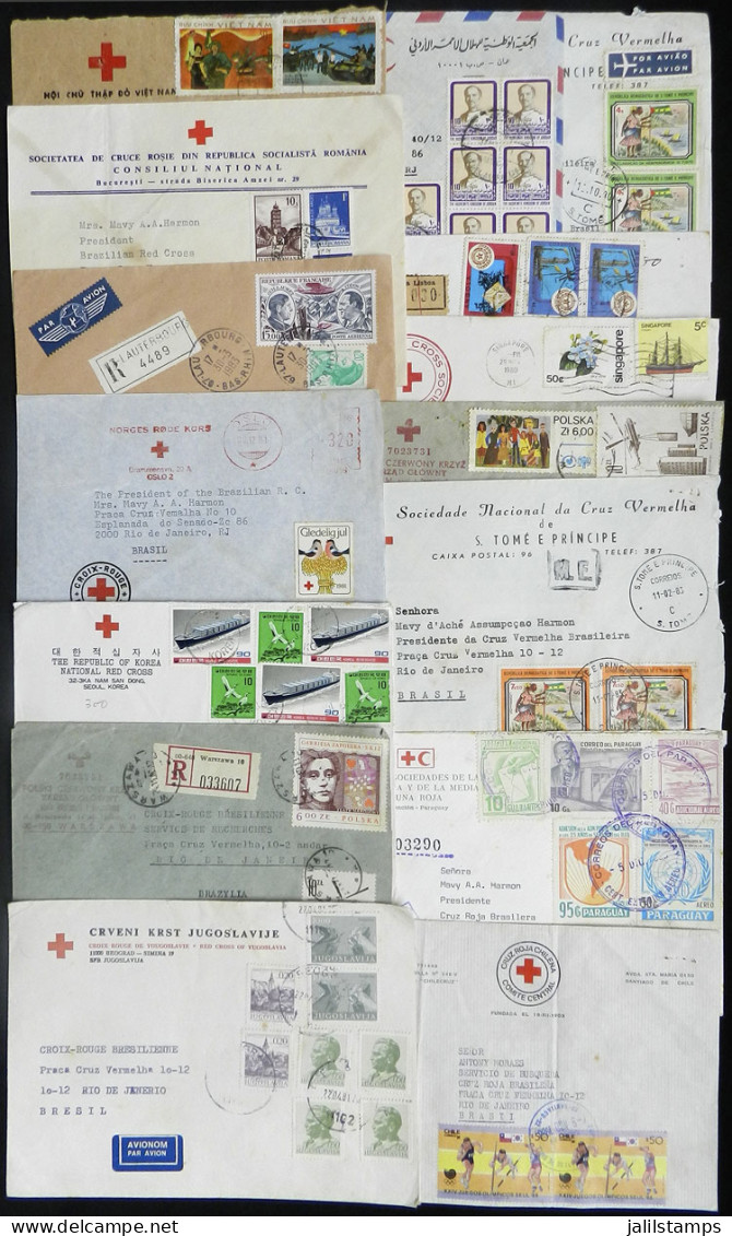 WORLDWIDE: RED CROSS: 15 Covers With Corner Cards Of Different Offices Of The Red Cross Around The World Sent To That In - Croce Rossa