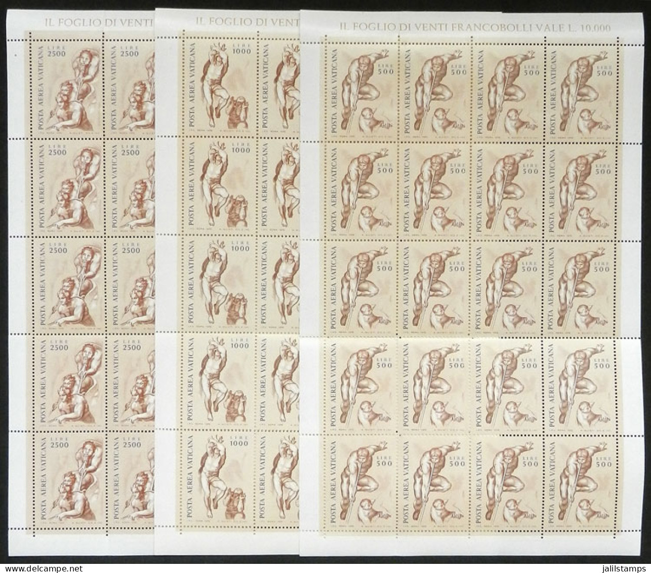 VATICAN: Sc.C60/C62, 1976 The Last Judgement By Michelangelo, The Set Of 3 Values In Complete Sheets Of 20 Stamps, MNH,  - Autres & Non Classés