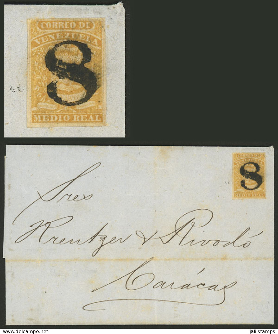 VENEZUELA: 22/FE/1858 Puerto Cabello - Caracas, Entire Letter Franked With ½ Real And Attractive Numeral "8" Cancel, Ver - Venezuela