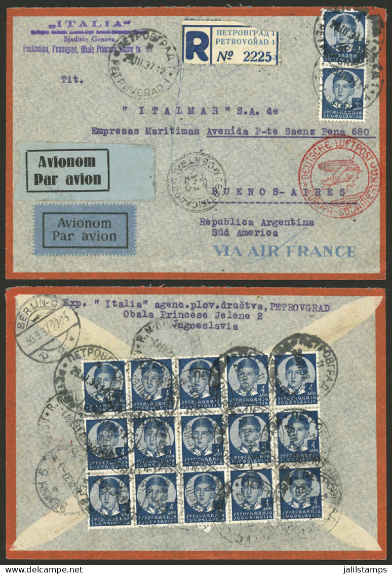 YOGOSLAVIA: 23/MAR/1937 Petrovgrad - Argentina, Envelope Of Air France But Flown By DLH Via Germany By Registered Airmai - Other & Unclassified