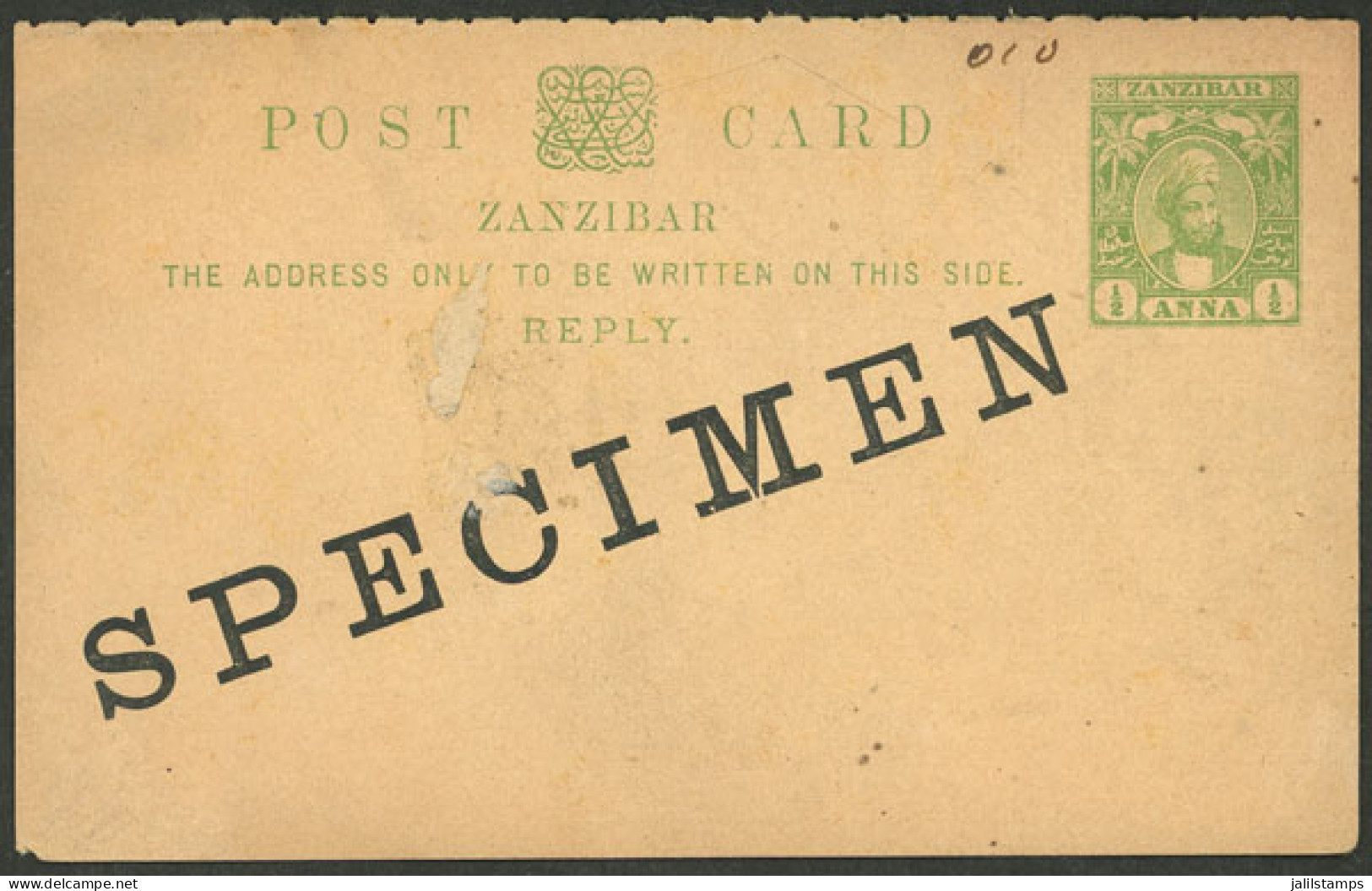 ZANZIBAR: Old Paid Reply Postal Card With SPECIMEN Overprint, Minor Defects, Low Start! - Zanzibar (...-1963)