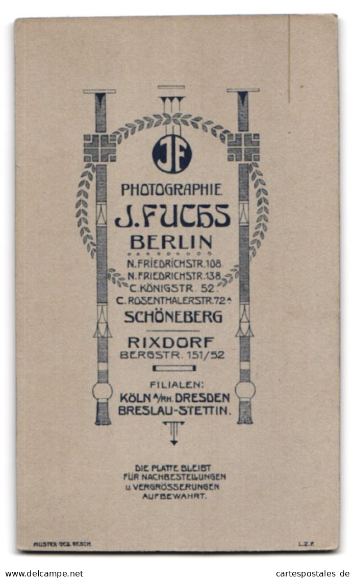 Fotografie J. Fuchs, Berlin, Bergstrasse 151 /52, Herr Mittleren Alters Mit Oberlippenbart Und Anzug  - Anonymous Persons