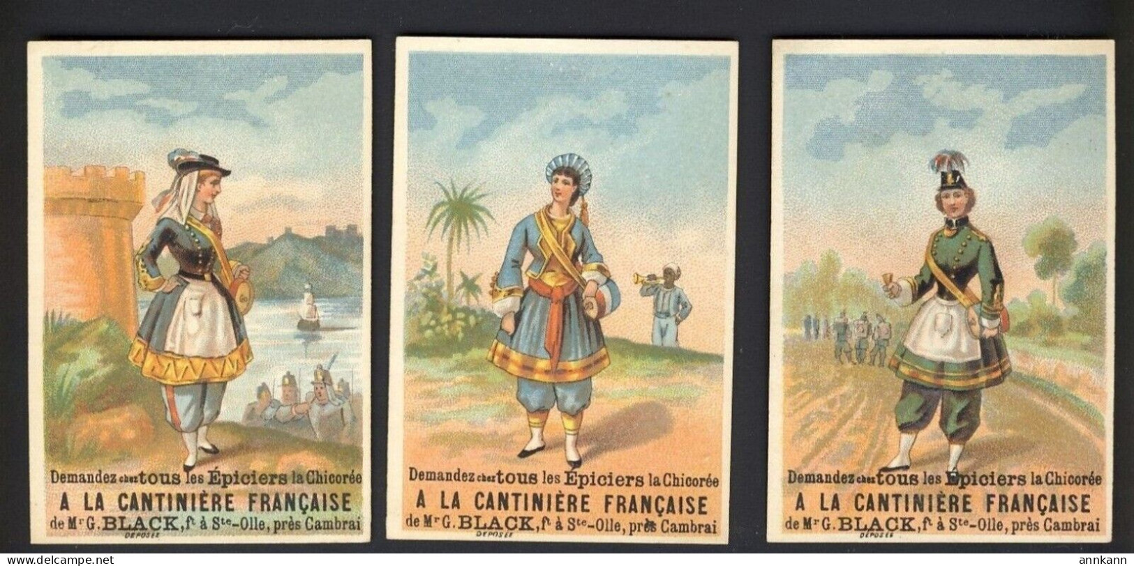 12x Women La Chicoree De G Black - FRANCE Victorian Trade Card VTC Chromo - Andere & Zonder Classificatie