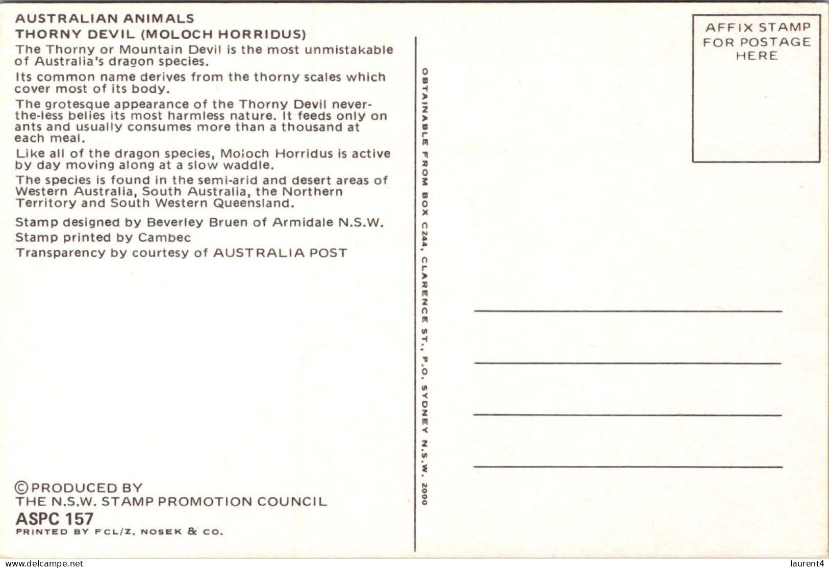 20-4-2024 (2 Z 35) Older Australia Maxicard (Thorny Devil) If No Bid - This Items Will NOT Be Re-listed For Sale - Cartas Máxima